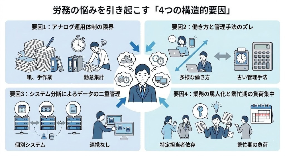 労務の悩みを引き起こす「4つの構造的要因」