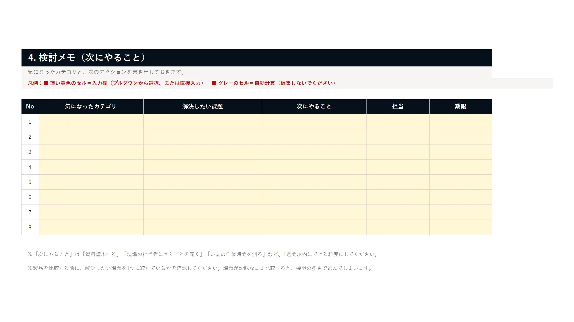 資料イメージ2 課題→ツール対応表