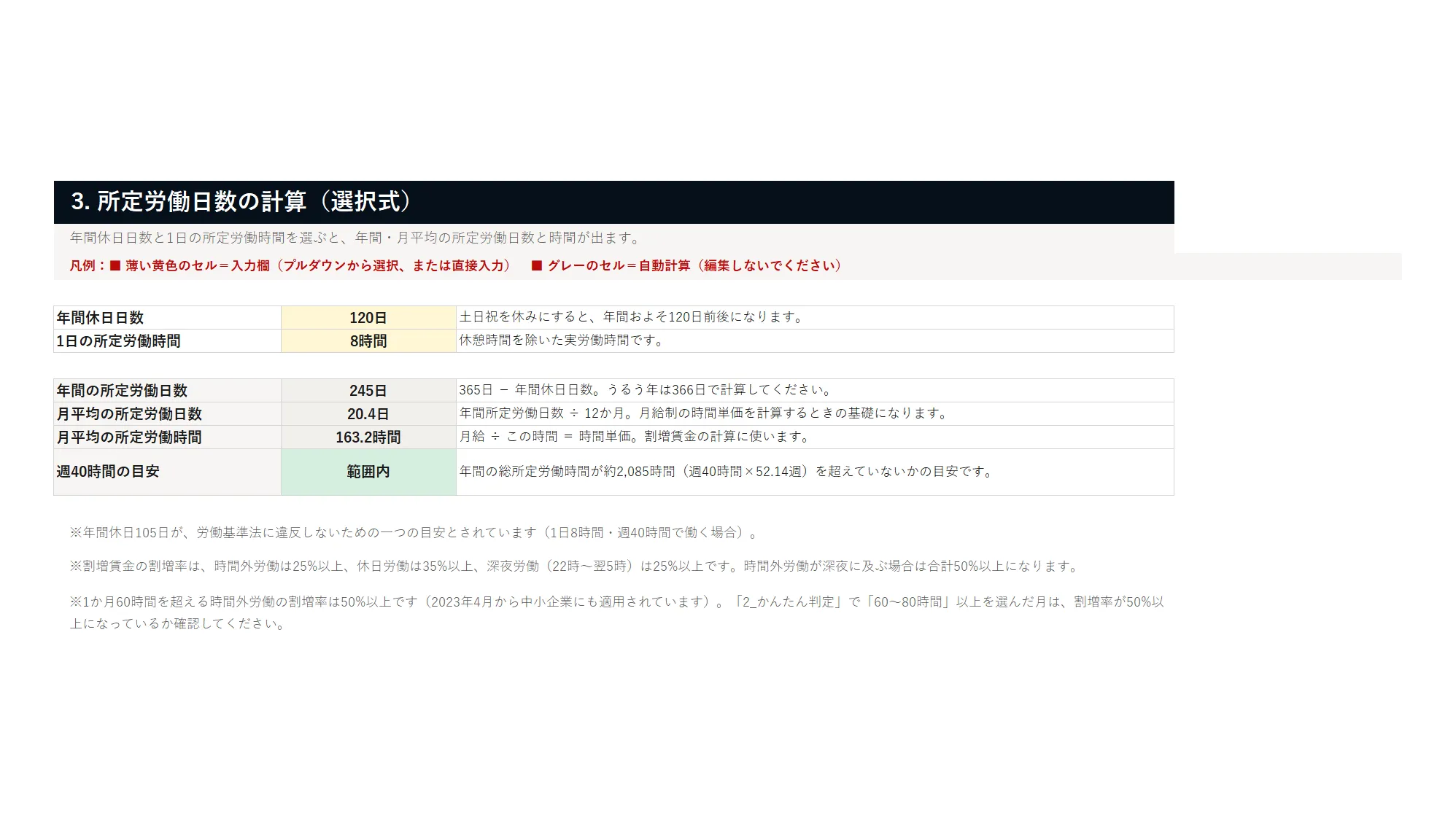 36協定 上限管理シート＋所定労働日数の計算