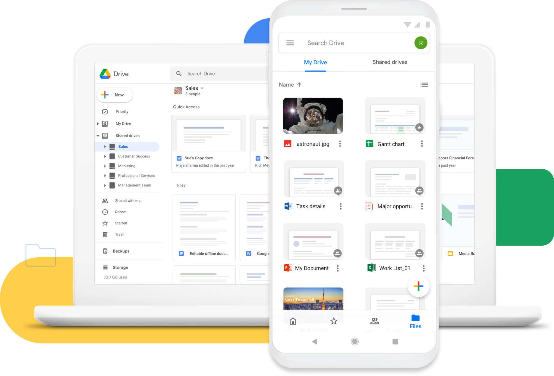 Google Driveのトップ画面（PC/スマホ）