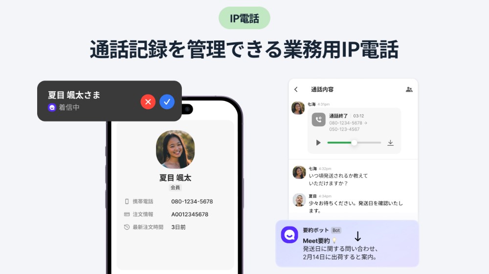通話記録とAI要約の管理画面