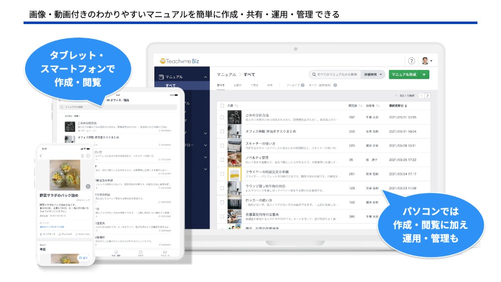 クラウド上でマニュアル作成と運用・管理ができるサービスです。