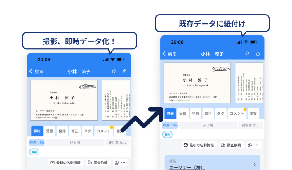 撮影するだけで既存データに紐付けできる。