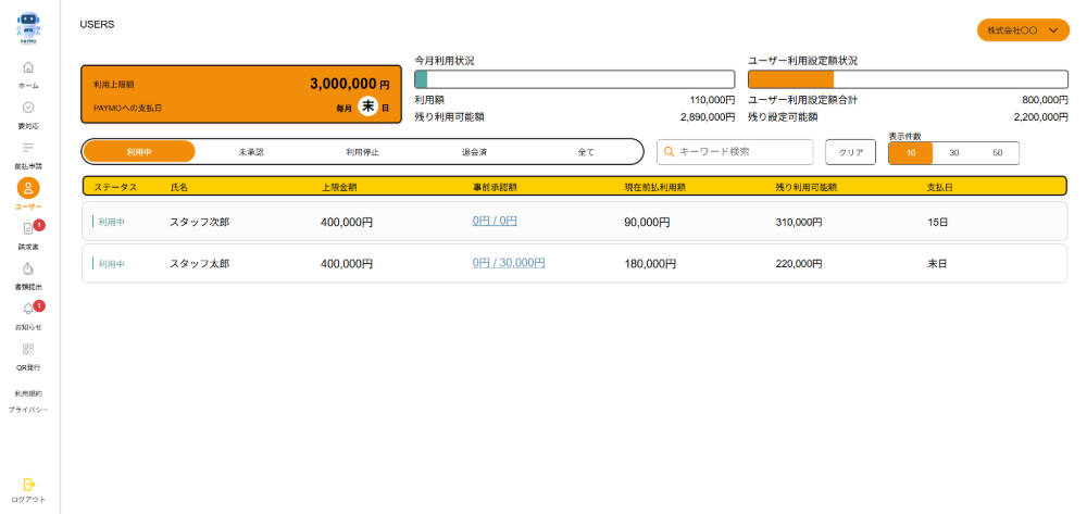スタッフを直感的に管理できる管理画面