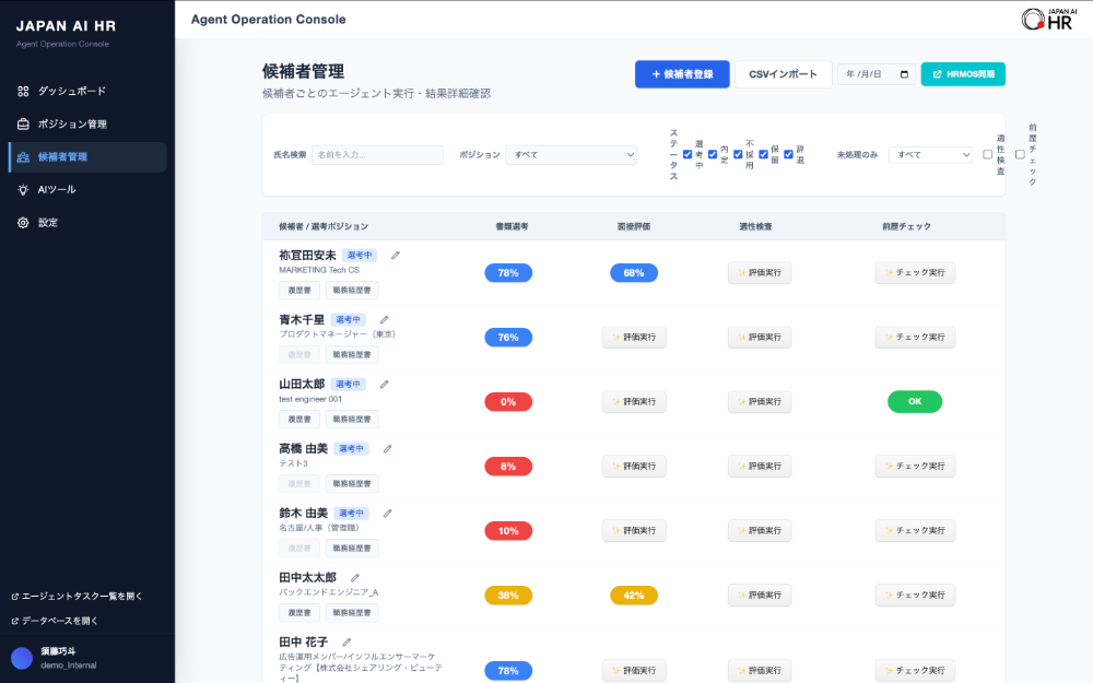 書類選考や面接評価、前歴チェックなどを自動化！