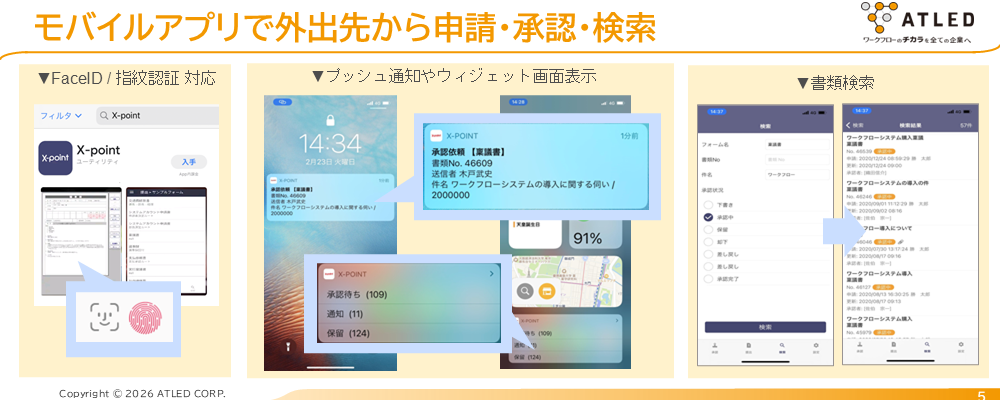 モバイルアプリで外出先から申請・承認・検索